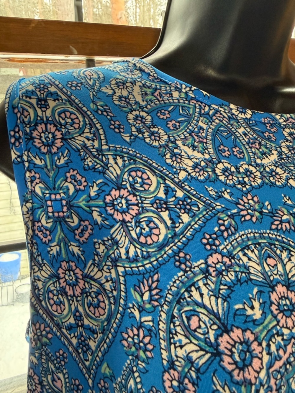 Blue Mediterranean Tile Print Shift Dress with Pockets Sleeveless Size XL - Picture 5 of 10